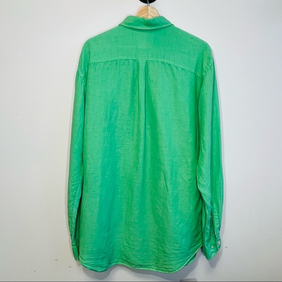 PETER MILLAR Mens Kelly Green Silk & Linen Long Sleeve Button Shirt Size LARGE - Picture 5 of 5